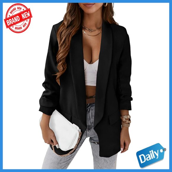 Oversized Blazer Women's 100% Polyester Open Front Business Casual Jacket